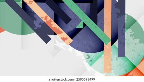 Squares, circles and triangles and grainy noisy texture. Vector Illustration For Wallpaper, Banner, Background, Card, Book Illustration, landing page