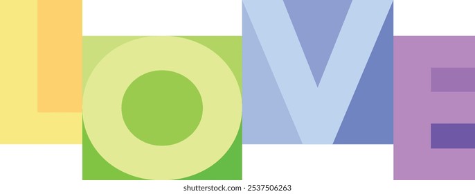 squares color with words love various monochrome color, love words vector illustration, isolated on white background.