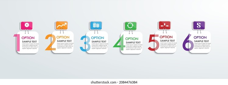 Squares and colored bars, 6 steps to present or plan a workflow in a business or other work. infographic design.
