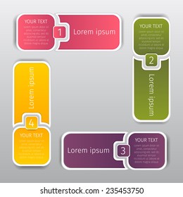 squares colorize info graphic web banners with rounded corners, step numbers and with spaces for text