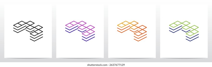 Squares Cubes Blocks Outlines Stacked Letter Initial Logo Design M