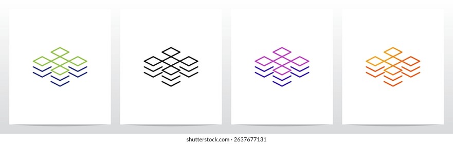 Squares Cubes Blocks Outlines Stacked Letter Initial Logo Design X