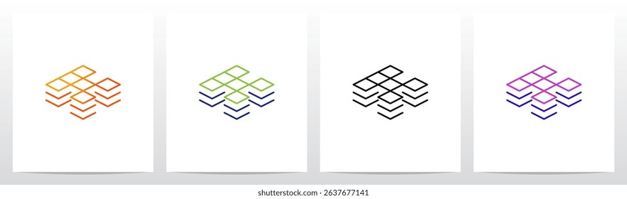 Squares Cubes Blocks Outlines Stacked Letter Initial Logo Design K