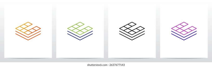 Squares Cubes Blocks Outlines Stacked Letter Initial Logo Design U