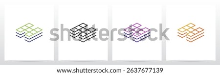 Squares Cubes Blocks Outlines Stacked Letter Initial Logo Design H