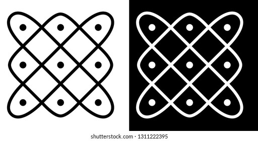 Squares, Curved Lines and 3X3 Dots - Indian Traditional and Cultural Rangoli, Alpona, Kolam or Paisley Vector Line art with Dark and White Background