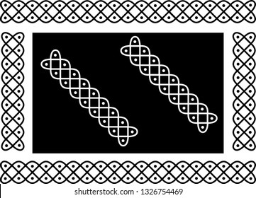 Squares, Curved Lines and Dots - Indian Traditional and Cultural Border Design of Rangoli, Alpona, Kolam or Paisley Vector Line art with dark and White background