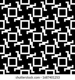 Squares, curves seamless pattern. Folk wallpaper. Geometric background. Tribal motif. Checks, shapes ornate. Ethnic ornament. Textile print, web design, geometry abstract. Geometrical image. Vector.