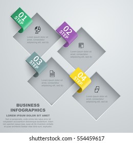 Os quadrados cortam dados. Apresentação de negócios de infográficos vetoriais