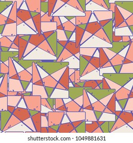 The squares are cut with a five-pointed star. Multicolored splinters. Fashionable seamless camouflage.