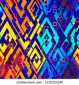 Squares and decorative pattern from rhombus. Colorful seamless texture. Abstract vector background for web page, banners backdrop, fabric, home decor, wrapping