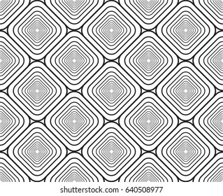 Squares and diamonds. Seamless black and white geometric pattern. Vector abstract openwork background. A template with a geometric order.