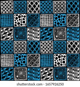 Squares with different patterns inside. Tiles with illustrations.