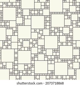 Squares of different sizes. Cube vector structure. Continuous wallpaper decor. Poster seamless pattern.