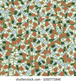 The squares are divided into multi-colored areas and arranged in random order. Unique camouflage for fashionable things.