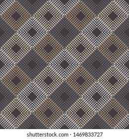 Squares of dots. Polka dots seamless pattern. Mosaic of ethnic figures. Patterned texture. Geometric background. Can be used for wallpaper, textile, invitation card, wrapping, web page background.