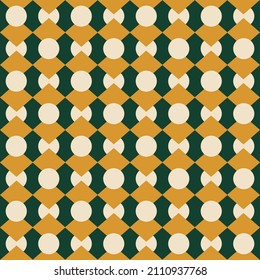 Squares Dots Retro Geometrisches, nahtloses Muster Trendy Fashion Colors Stilvolle Minimal Concept Green Mustard Yellow Tones