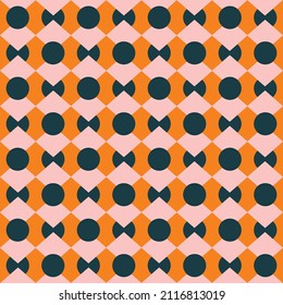 Squares Dots Retro Geometric Seamless Pattern Trendy Fashion Colors Stylish Minimal Concept Orange Pink Tones