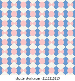 Squares Dots Retro Geometric Seamless Pattern Trendy Fashion Colors Stylish Minimal Concept Sky Blue Pastel Pink Tones