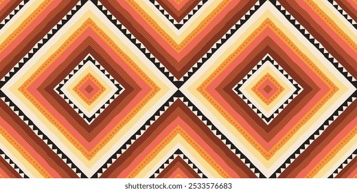 Squares, dots and triangles seamless pattern in light red, orange abd black tones for your design. Editable vector template
