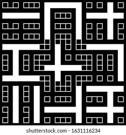 Squares, figures seamless pattern. Geometrical print. Checks, shapes background. Modern wallpaper. Contemporary ornament. Geometric backdrop. Digital paper, textile print, abstract image. Vector art.
