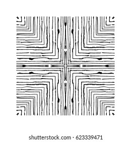 Squares of fine grunge lines are nested inside each other. Can be used for graphic design, patterns, packaging, clothing, printing on surfaces. Freehand texture.