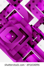 Squares geometric object in light 3d space, vector abstract background