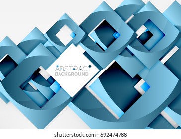 Squares geometric object in light 3d space, vector abstract background