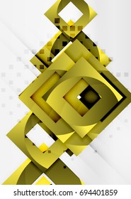 Squares geometric object in light 3d space, vector abstract background