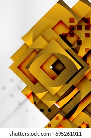 Squares geometric object in light 3d space, vector abstract background