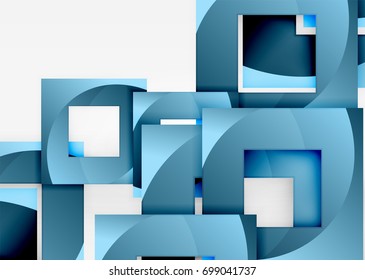 Squares geometric object in light 3d space, vector abstract background