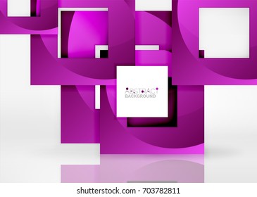 Squares geometric object in light 3d space, vector abstract background