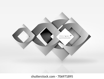 Squares geometric object in light 3d space, vector abstract background