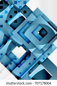 Squares geometric object in light 3d space, vector abstract background