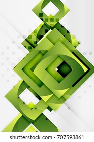 Squares geometric object in light 3d space, vector abstract background