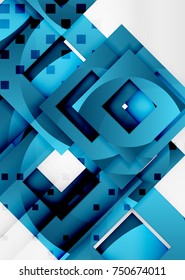 Squares geometric object in light 3d space, vector abstract background