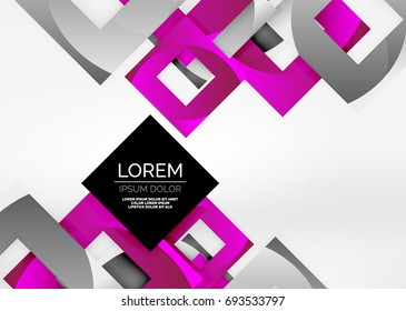 Squares geometric shapes in light grey 3d space. Vector abstract background