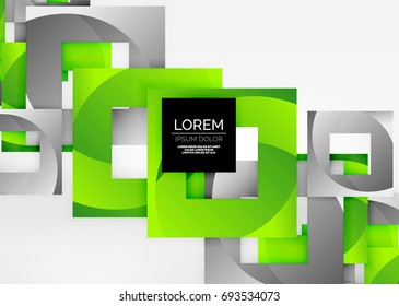 Squares geometric shapes in light grey 3d space. Vector abstract background
