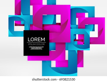 Squares geometric shapes in light grey 3d space. Vector abstract background