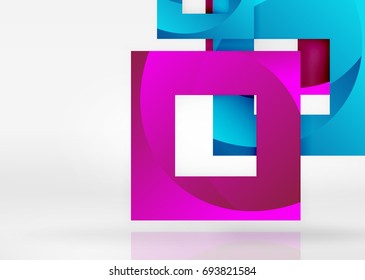 Squares geometric shapes in light grey 3d space. Vector abstract background