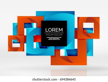 Squares geometric shapes in light grey 3d space. Vector abstract background