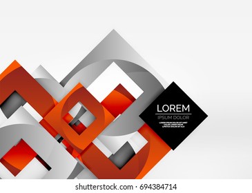 Squares geometric shapes in light grey 3d space. Vector abstract background