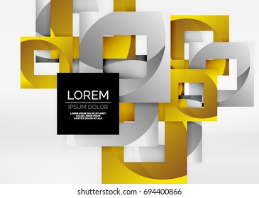 Squares geometric shapes in light grey 3d space. Vector abstract background