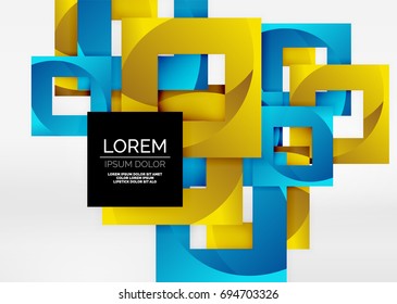 Squares geometric shapes in light grey 3d space. Vector abstract background