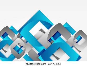 Squares geometric shapes in light grey 3d space. Vector abstract background