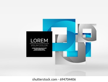 Squares geometric shapes in light grey 3d space. Vector abstract background
