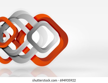 Squares geometric shapes in light grey 3d space. Vector abstract background
