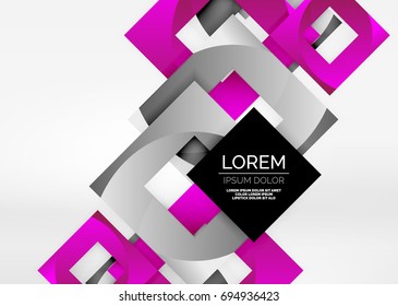 Squares geometric shapes in light grey 3d space. Vector abstract background