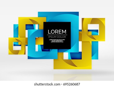 Squares geometric shapes in light grey 3d space. Vector abstract background