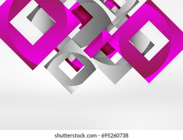 Squares geometric shapes in light grey 3d space. Vector abstract background
